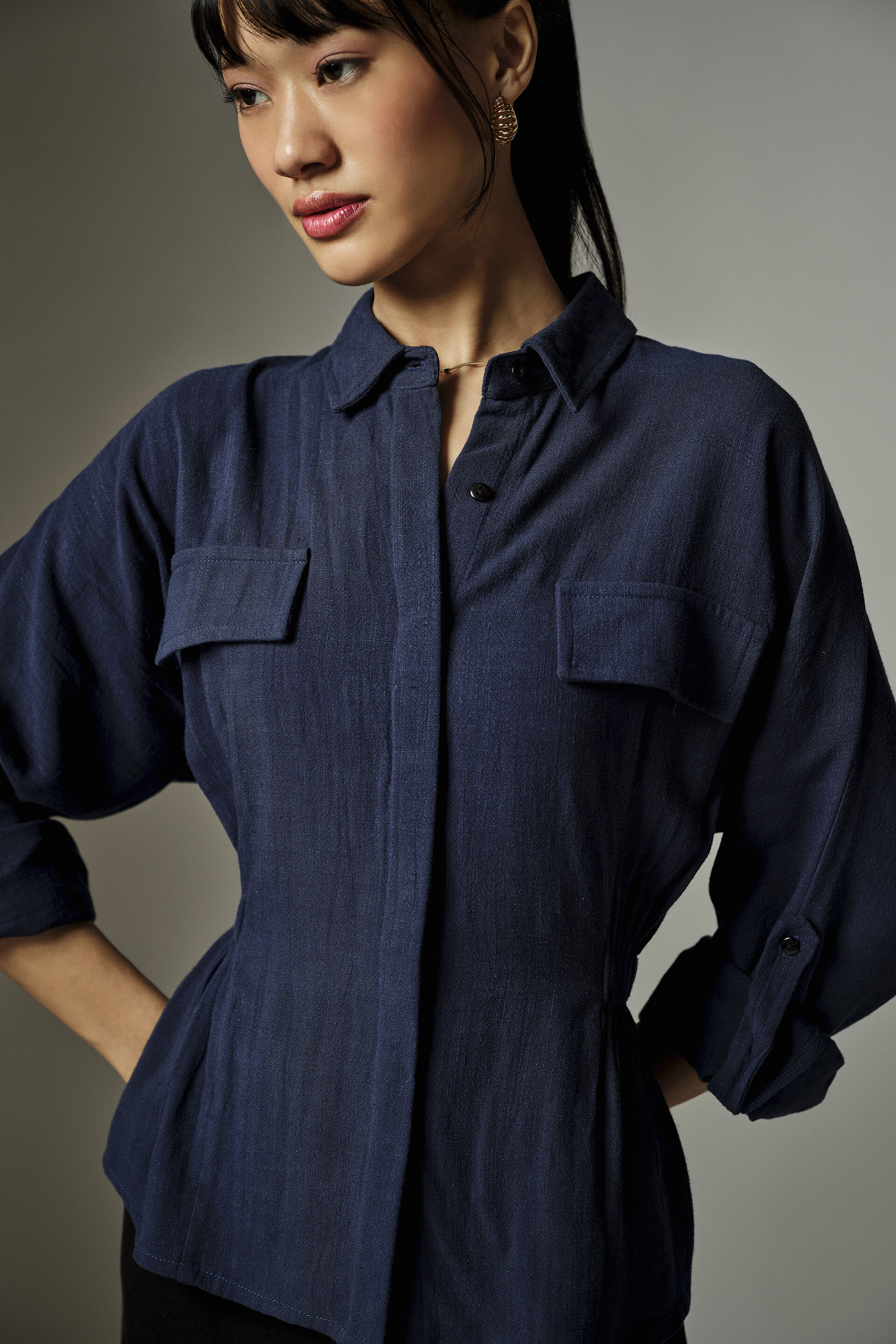 Avery Blue Collared Top, Blue, image 3